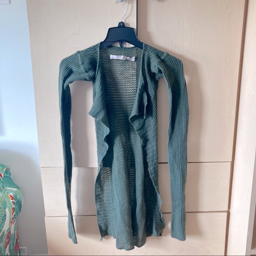 Rick Owens waterfall long cardigan sweater knit Queen 36 XS green wool fw04